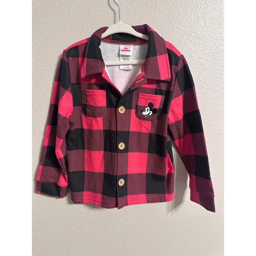 Disney Mickey Mouse Plaid Flannel Shirt Jacket Button Up 4T
